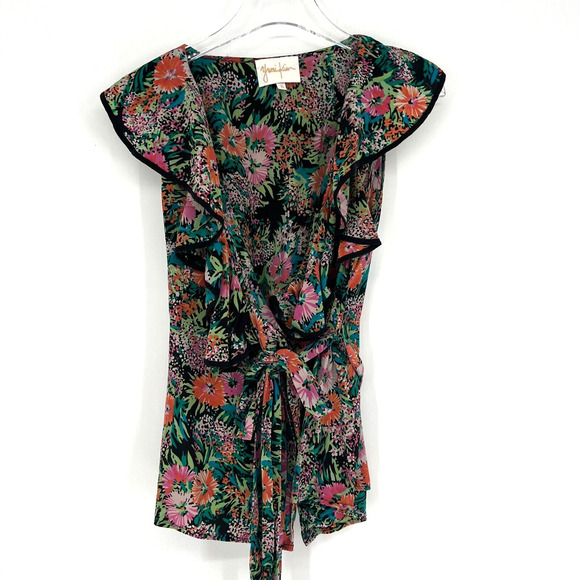 Yumi Kim Top Womens S Silk Floral Ruffle Wrap Tie Boho Feminine Colorful - Picture 1 of 6